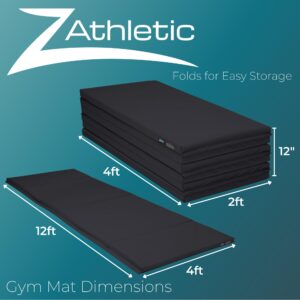 Z Athletic Folding Mat for Gymnastics and Tumbling, Grey, 4 Ft x 12 Ft x 2 In