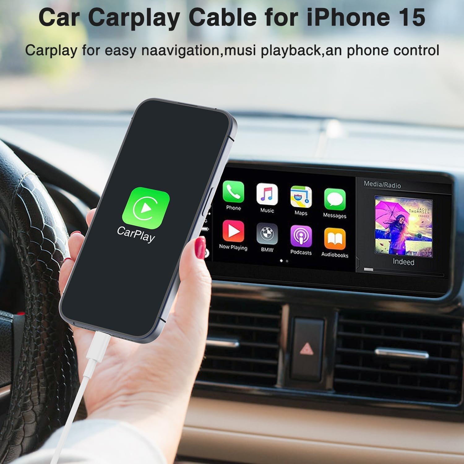 Car Carplay Cable for Apple iPhone 15 15 Pro Max Car Charger,Apple USB A to USB C Cable 3/6ft for Car Charger Adapter,Carplay USB C Cord Fast Charging for iPhone 15,15 Pro,15 Plus,iPad Pro(Black)