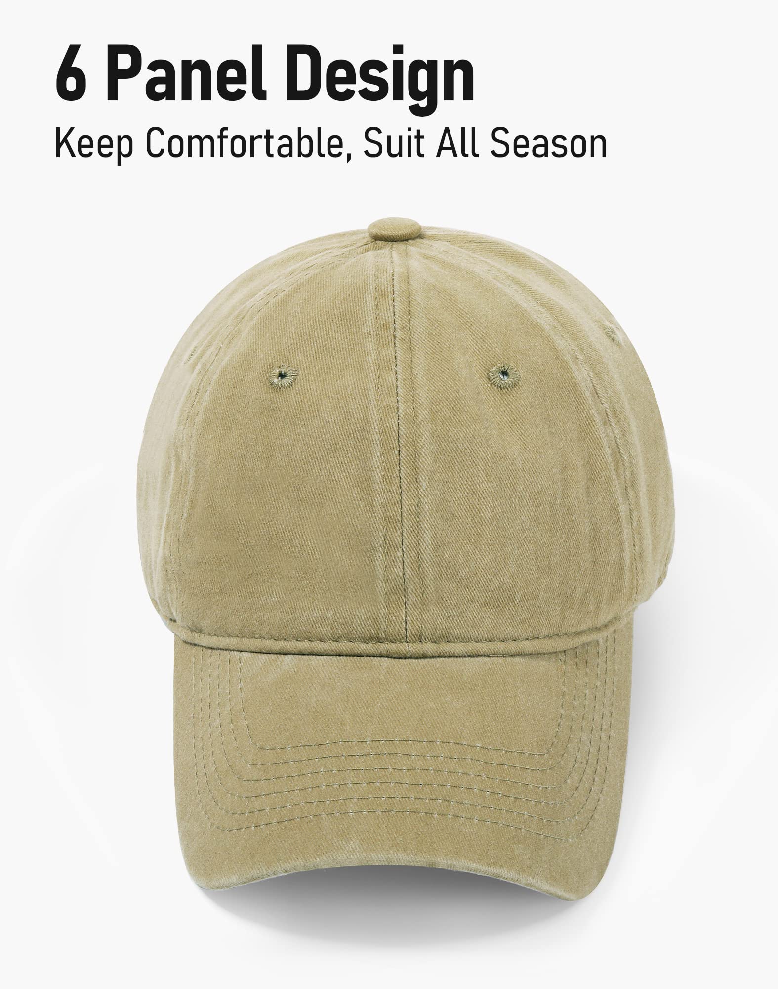 VODIORE Khaki Hats Washed Cotton Baseball Cap Vintage Baseball Hat Low Profile Cap Khaki