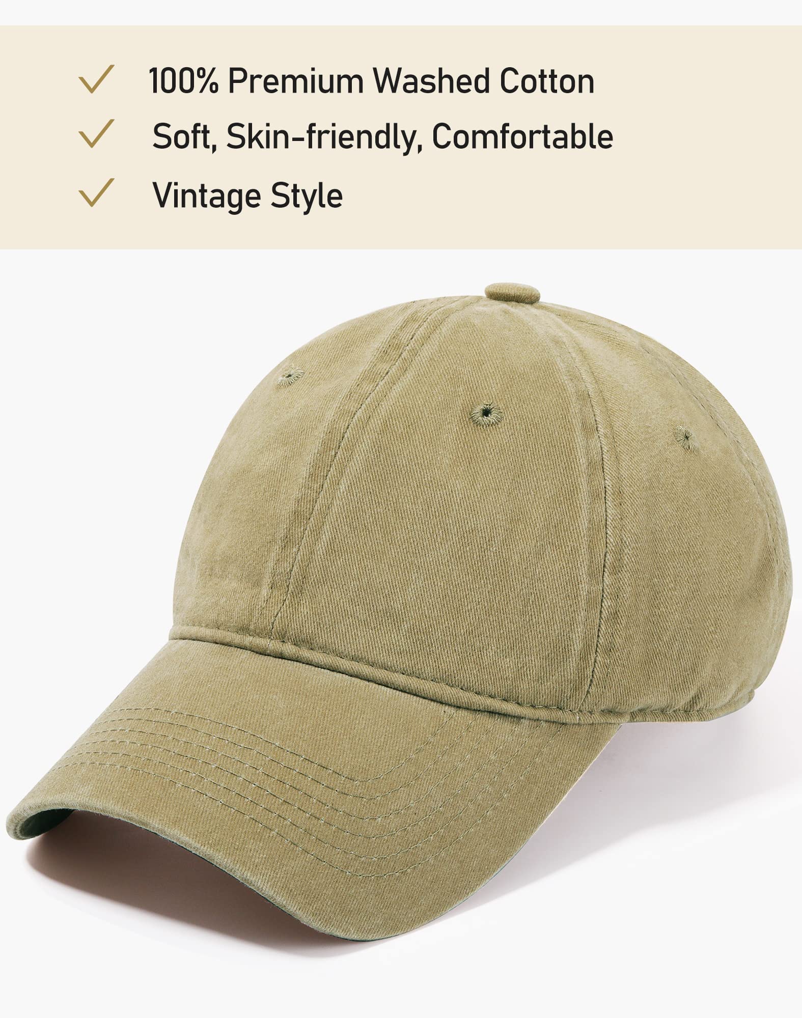 VODIORE Khaki Hats Washed Cotton Baseball Cap Vintage Baseball Hat Low Profile Cap Khaki