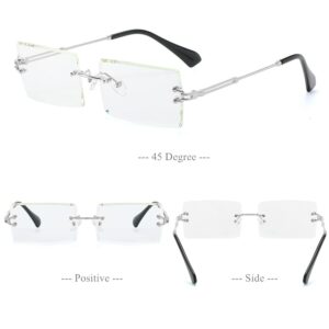 LASPOR Silver Rimless Sunglasses Rectangle for Men and Women 90s 2000s Retro Vintage Square Frameless Tinted Glasses Shades (Silver-Clear)