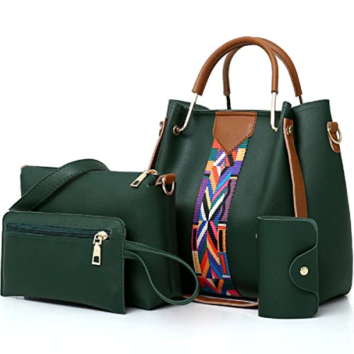 XingChen Handbags and Purse for Women Shoulder Bags Top-Handle Bags Tote Satchel Hobo 4pcs Set(Green)