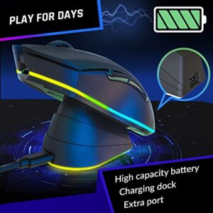 KLIM Blaze Pro Rechargeable Wireless Gaming Mouse with Charging Dock RGB - New Version 2024 - High-Precision Sensor and Long-Lasting Battery - Up to 6000 DPI - Great PC Gaming Mouse Wireless