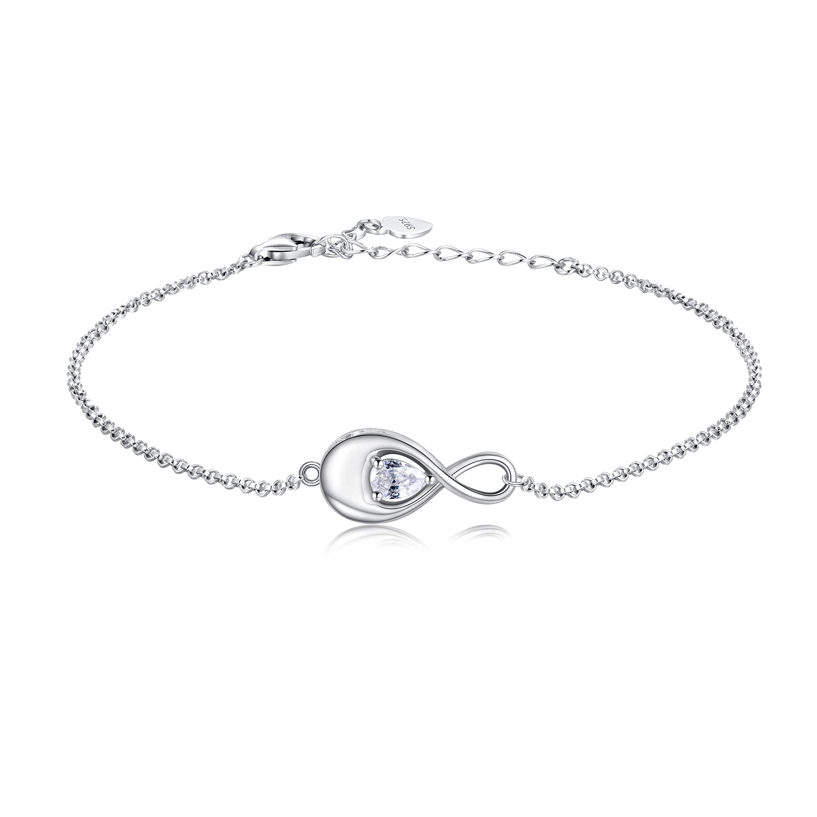 Sterling Silver Infinity Urn Bracelet for Ashes - S925 Teardrop Cubic Zirconia Cremation Keepsake Jewelry Gift for Women Loss Loved One