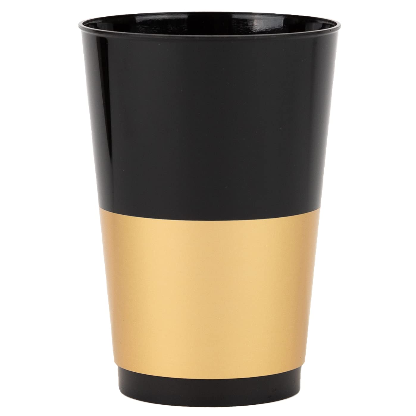 PLASTICPRO Disposable 12 oz Black Plastic Tumblers With Gold Band for Party's & Weddings pack of 40