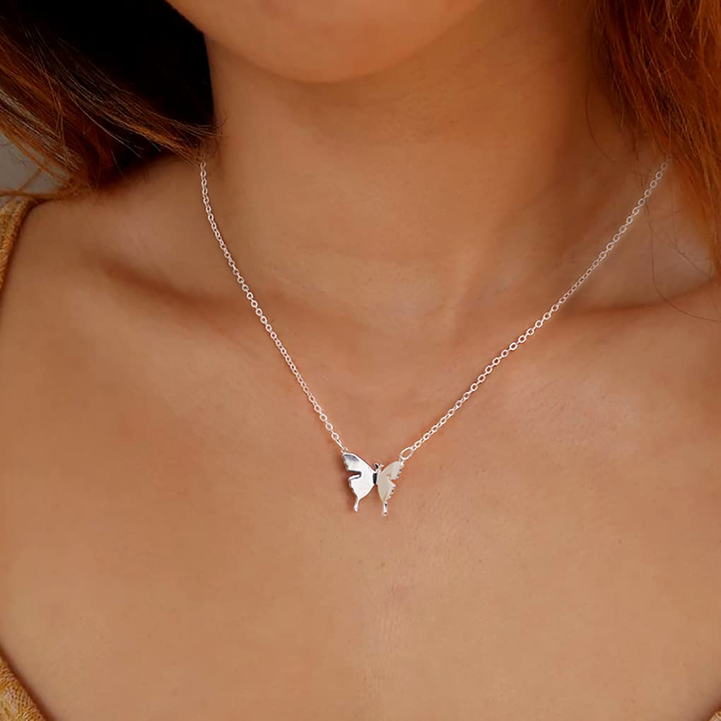 MIDEEO Dainty Butterfly Necklace for Women Silver Plated Butterfly Pendant Necklace Minimalist Charm Jewelry