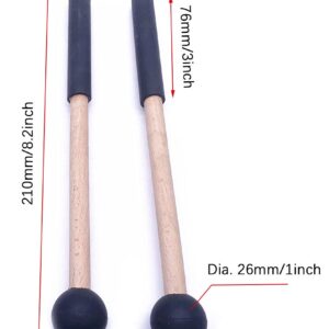 Jiayouy 8 Inch Rubber Head Percussion Mallets Sticks for Tongue Drum, Xylophone,Glockenspiel, Woodblock, Bell Pack of 2 Black