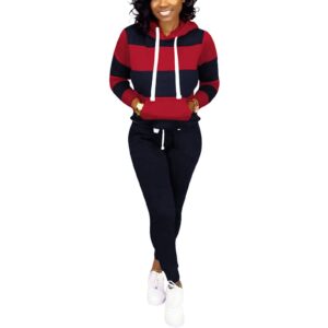 aomoni 2 piece jogging suits for women casual hooded long sleeve drawstring 2 piece outfits tracksuits red 3xl