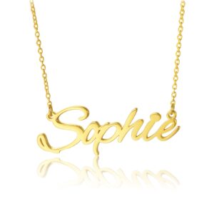 MRENITE 10k 14k 18k Solid Yellow Gold Personalized Name Necklace – Small Dainty Nameplate Jewelry - Custom Any Name Gift for Her Women Daughter Men