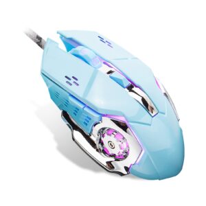 basaltech wired computer gaming mice, 6 buttons for desktop laptop mac pc gaming mouse, 4 levels dpi 800-1600-2400-3200 with 4 colors rgb backlit, ergonomic design for professional gamers use