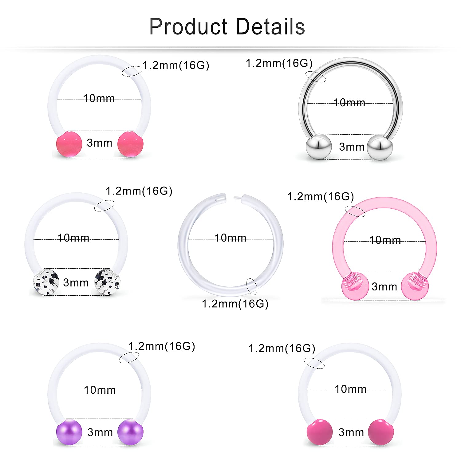 Cisyozi 16G Clear Plastic Septum Rings Jewelry Flexible Silicone Horseshoes Septum Nose Eyebrow Smiley Lip Ring Hoop Cartilage Helix Rook Daith EarringS Piercing Jewelry Retianer Women Men Work Sport