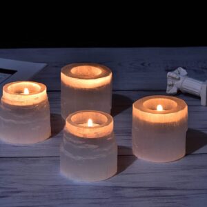 AMOYSTONE Selenite Tealight Holders Natural Crystal Candle Holders Decorative Tealight Candlestick White Candle Stand 2.5" 2PC