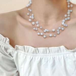 FULU AUTUMN Layered Pearl Necklace Multi-strand Pearl Choker Necklaces for Women Beaded jewelry for Wedding Parties(White)