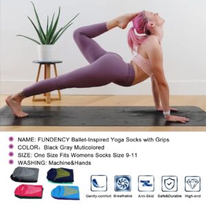 FUNDENCY Non Slip Yoga Socks for Women 6 Pairs, Anti-Skid Socks for Pilates Bikram Fitness Socks with Grips