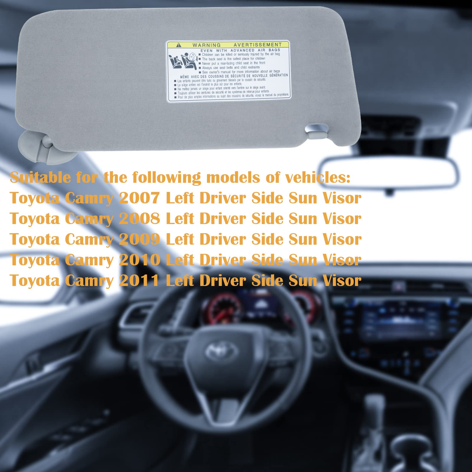 Left Driver Side Sun Visor Compatible with 2007 2008 2009 2010 2011 Toyo-ta Camry and Camry Hybrid Without Sunroof Replaces Model 74320-06780-B0(Gray)