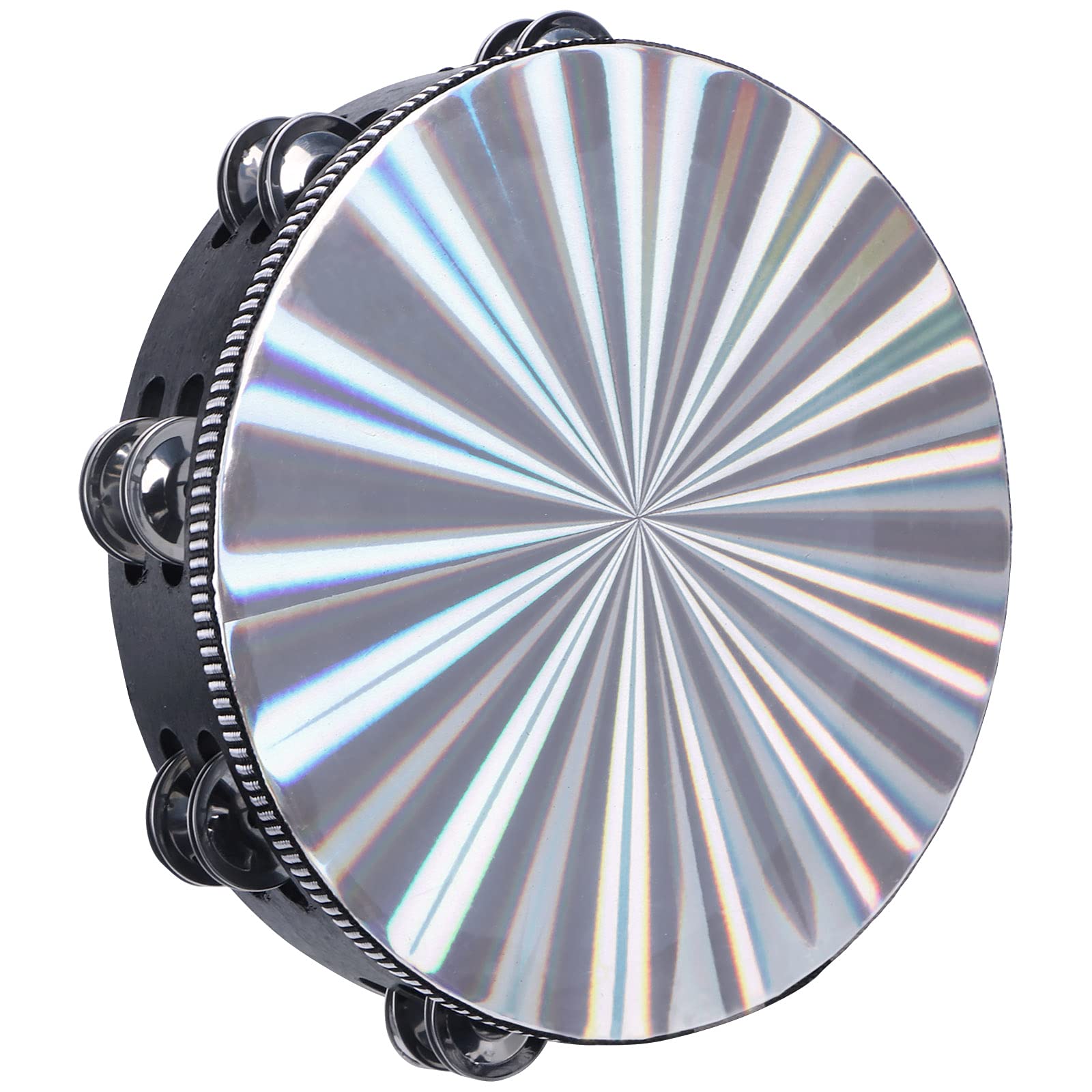 Dreokee Radiant Tambourines, 7 inch Tambourine with Double Row Jingle Reflective Hand Drum Percussion Handheld Drum Bell Musical Instrument Hand Held Percussion for Adults Church, KTV, Party, Games