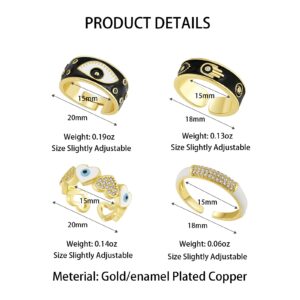 SISMIURRA 4PCS Evil Eye Ring Set Y2K Colorful Enamel Adjustable Gold Rings for Women Aesthetic Trendy Ring Set for Teen Girls