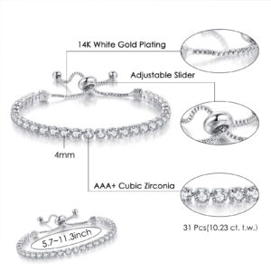 YOYUNLUO 3 Pcs Tennis Bracelets for Women 4mm 5A+ Cubic Zirconia CZ Diamond Silver Adjustable Bracelet Fashion Jewelry Wedding Gift Size 6.5-7.5 Inch