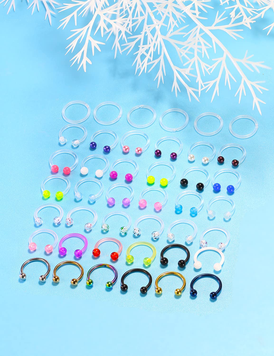 Cisyozi 16G Clear Plastic Septum Rings Jewelry Flexible Silicone Horseshoes Septum Nose Eyebrow Smiley Lip Ring Hoop Cartilage Helix Rook Daith EarringS Piercing Jewelry Retianer Women Men Work Sport