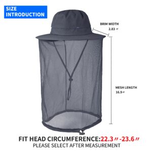 Fishing Hat Sun Protection Hat Mosquito Head Net for Outdoors Bucket Hat with Hidden Net Mesh Dark Gray