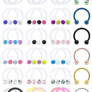 Cisyozi 16G Clear Plastic Septum Rings Jewelry Flexible Silicone Horseshoes Septum Nose Eyebrow Smiley Lip Ring Hoop Cartilage Helix Rook Daith EarringS Piercing Jewelry Retianer Women Men Work Sport