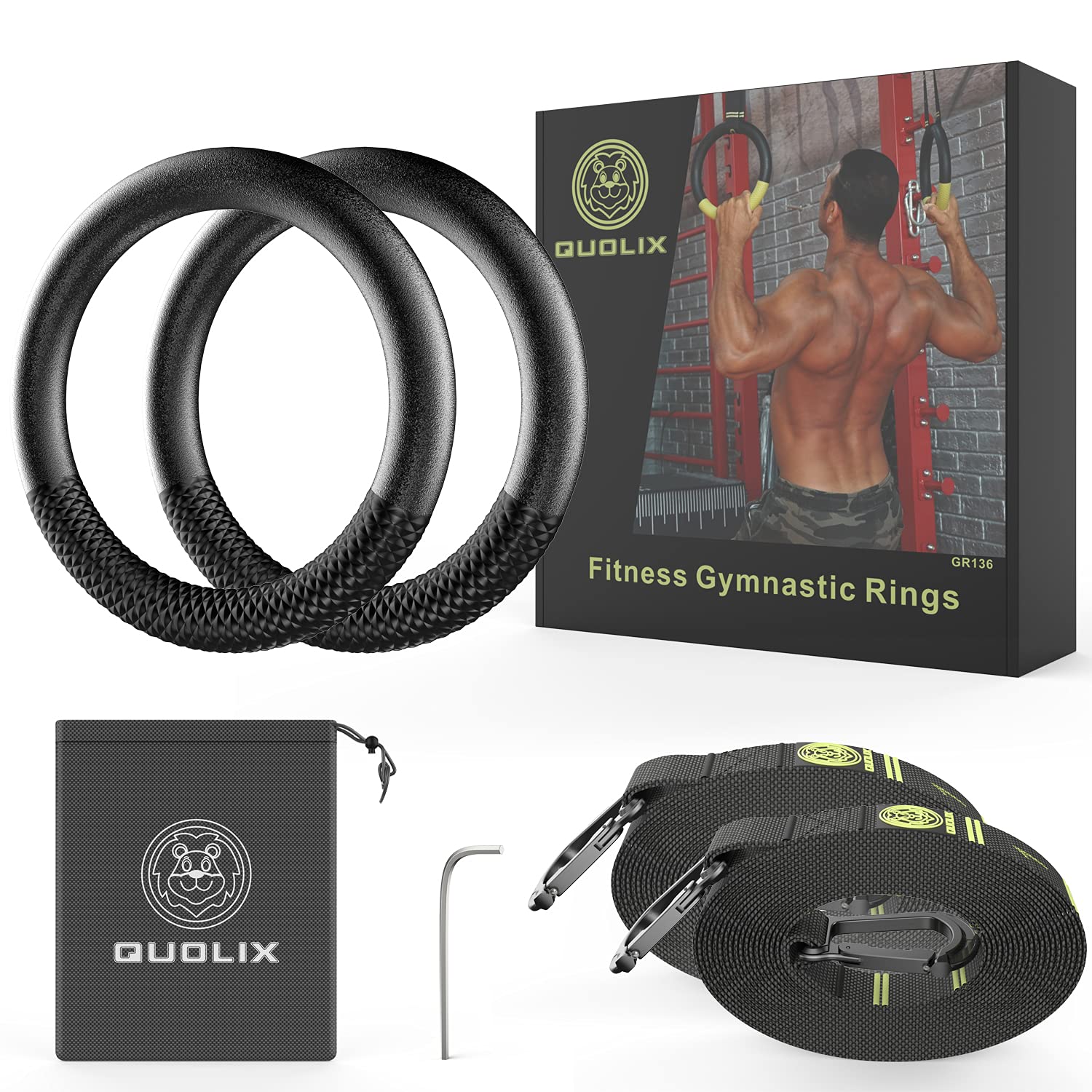 Gymnastic Rings with Adjustable Straps, Gymnastics Rings for Men with Anti-slip Tape, All-in-One Suspension Trainer Straps, Strong Buckle Pull Up Rings with Straps for Gym, Exercise, Workout, Crossfit