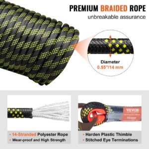 VEVOR Climbing Rope, Fall Protection Safety Rope, 25 50 100 150ft Vertical Tree Stand safety Rope Line Kit Safety Harness for Roofing Work with Alloy Steel Rope Grab, Two Snap Hooks, Shock Absorber