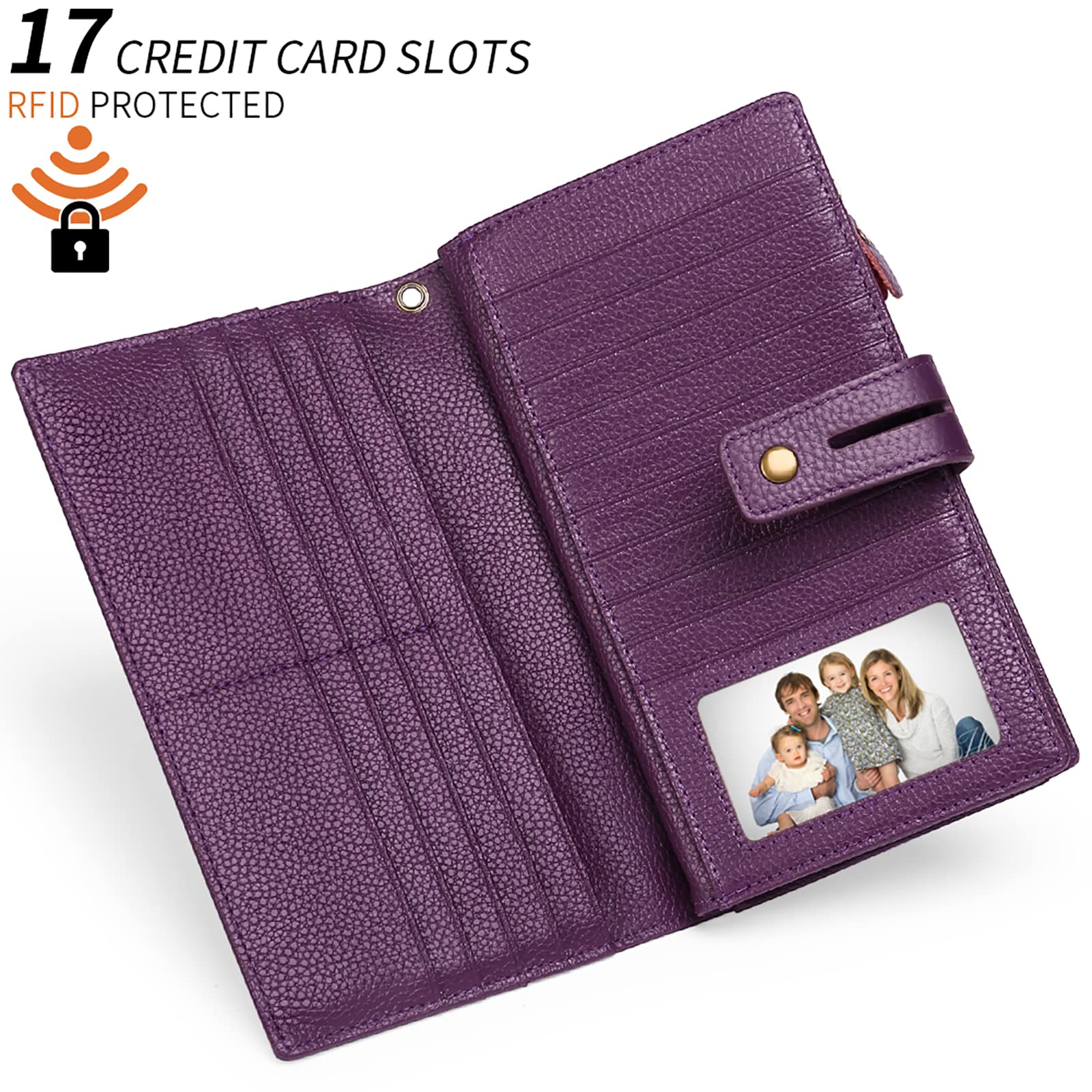 SENDEFN Women's Wallet Large Capacity RFID Blocking Leather Wallets Credit Cards Organizer with Checkbook Holder