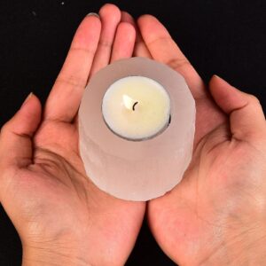 AMOYSTONE Selenite Tealight Holders Natural Crystal Candle Holders Decorative Tealight Candlestick White Candle Stand 2.5" 2PC