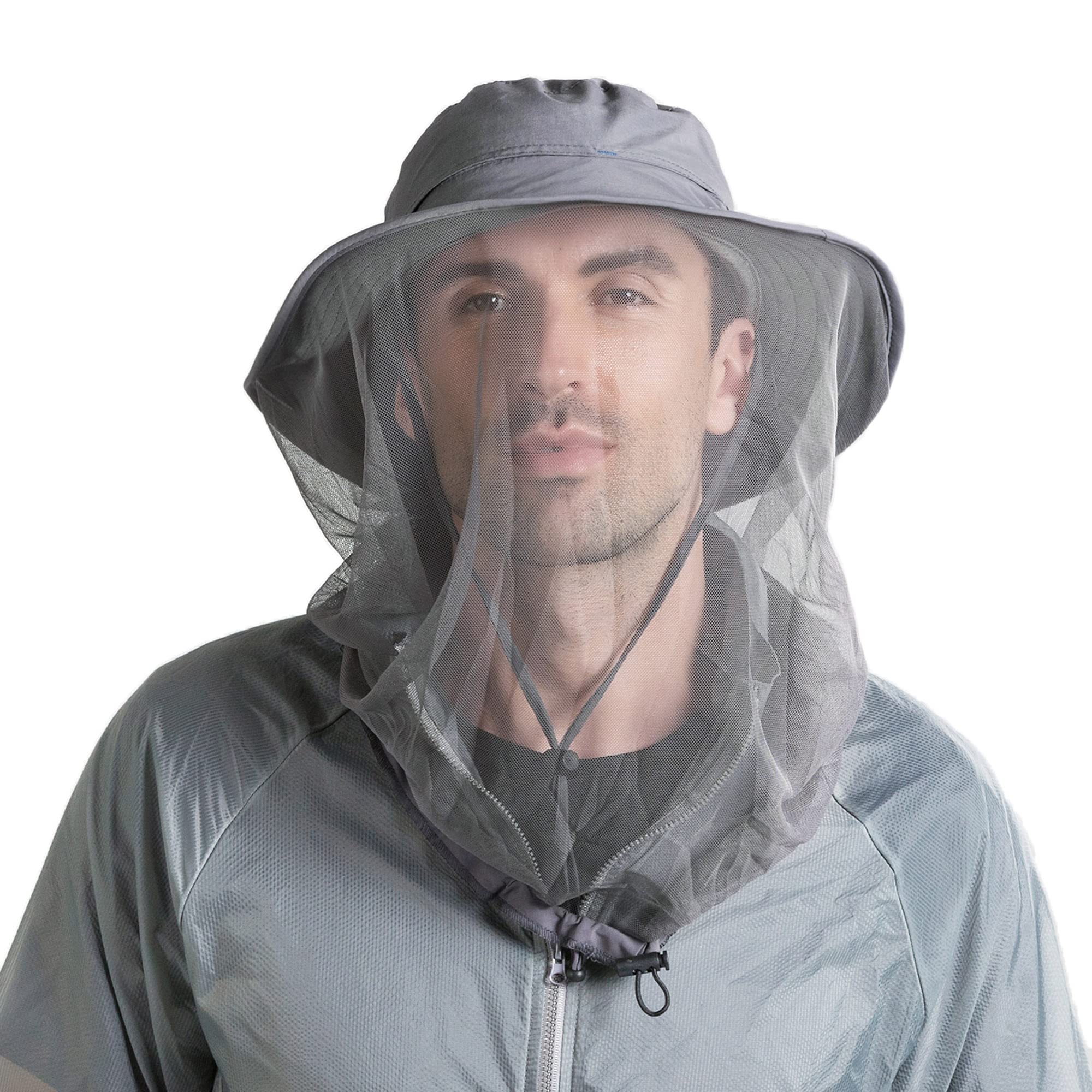 Fishing Hat Sun Protection Hat Mosquito Head Net for Outdoors Bucket Hat with Hidden Net Mesh Dark Gray