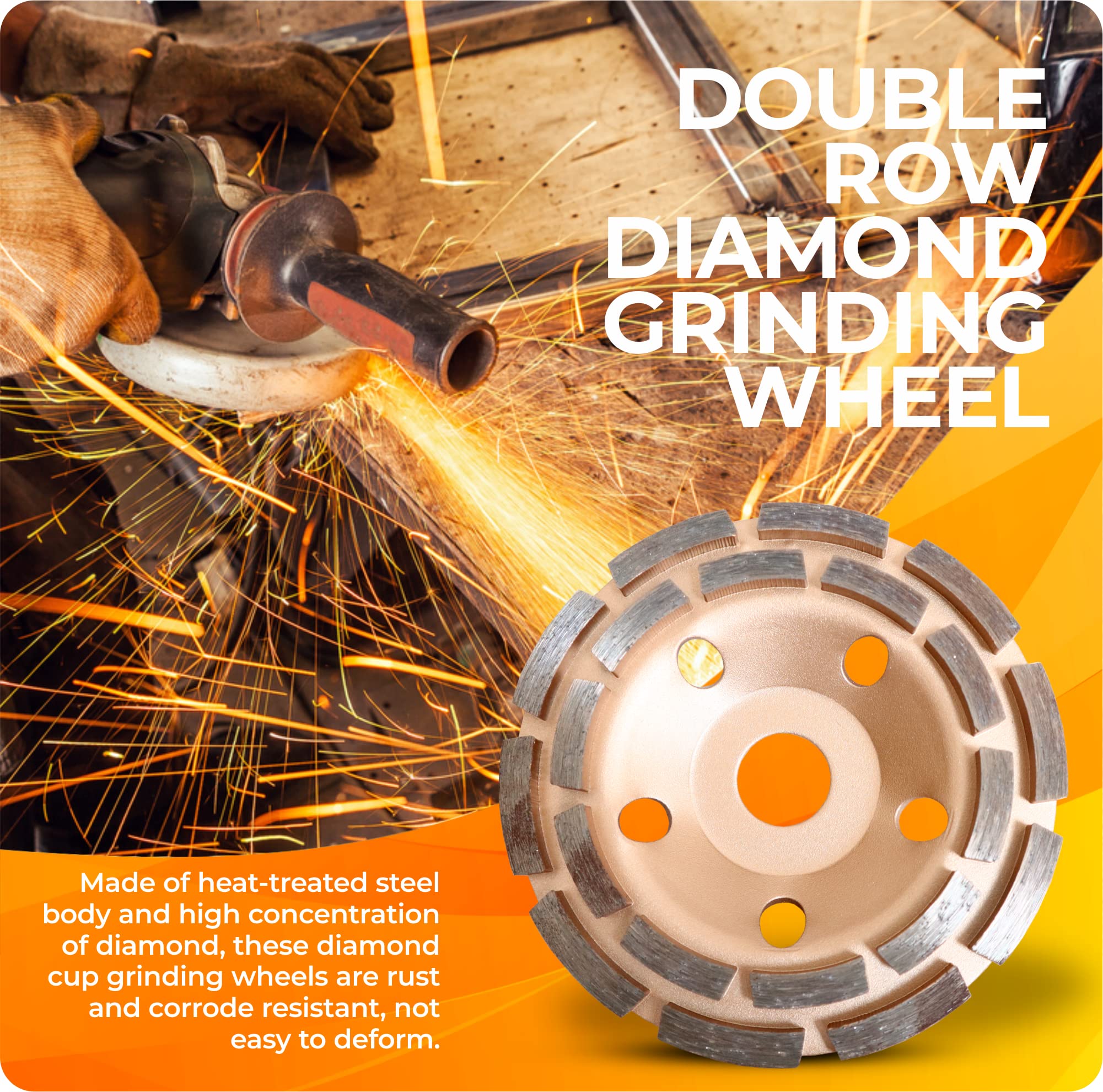 VARENO Diamond Concrete Grinding Wheel 5 inch for Polishing and Cleaning Stone Concrete Surface, Cement, Marble, Rock, Granite, and Thinset Removing, Angle Grinder Wheels Cup