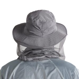 Fishing Hat Sun Protection Hat Mosquito Head Net for Outdoors Bucket Hat with Hidden Net Mesh Dark Gray