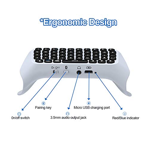 Donop Wireless Bluetooth Keyboard for PS5 Controller, Built-in Speaker & 3.5mm Audio Jack (White)