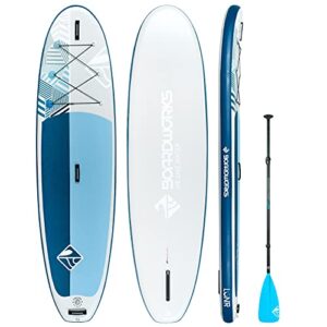 Boardworks Lūnr Inflatable Stand-Up Paddle Board (iSUP) | SUP Package Includes Three Piece Paddle, Carry Bag, Leash, Phone Case and Pump (SUP) Complete Kit | 10’5”, Blue/White