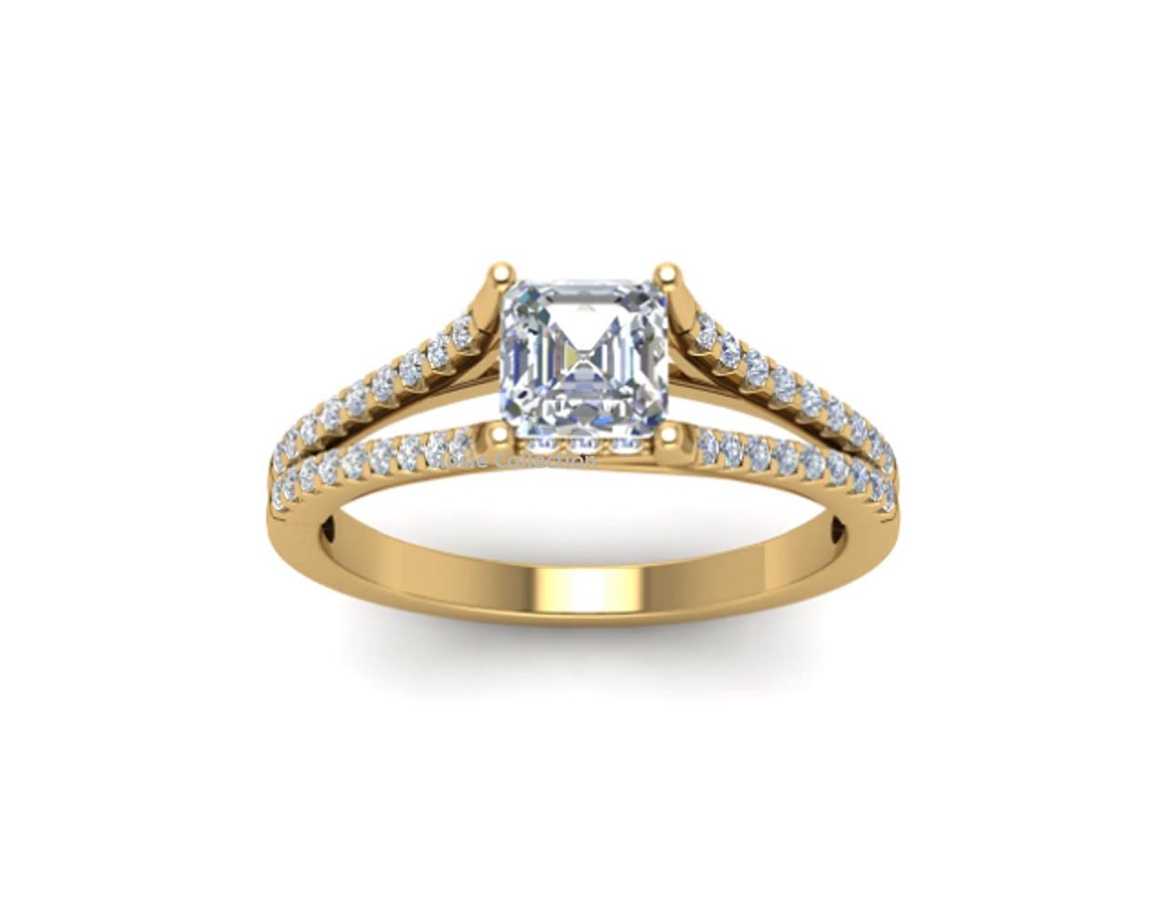 Rosie Collection Split Shank Asscher Shape Simulated Diamond 14K Yellow Gold Over 925 Sterling Silver Engagement Ring 6