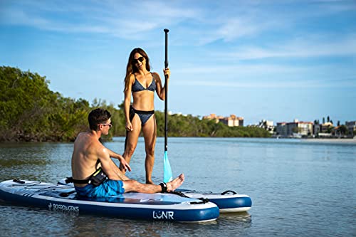 Boardworks Lūnr Inflatable Stand-Up Paddle Board (iSUP) | SUP Package Includes Three Piece Paddle, Carry Bag, Leash, Phone Case and Pump (SUP) Complete Kit | 10’5”, Blue/White