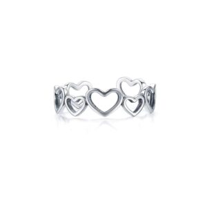 Eternity Love Heart Sterling Silver Open Statement Rings for Women Girls Adjustable Minimalist Hollow Hearts Promise Engagement Ring Stacking Finger Band Forever Love Tail Ring Fashion Jewelry Gifts Christmas Day (Heart in Heart)