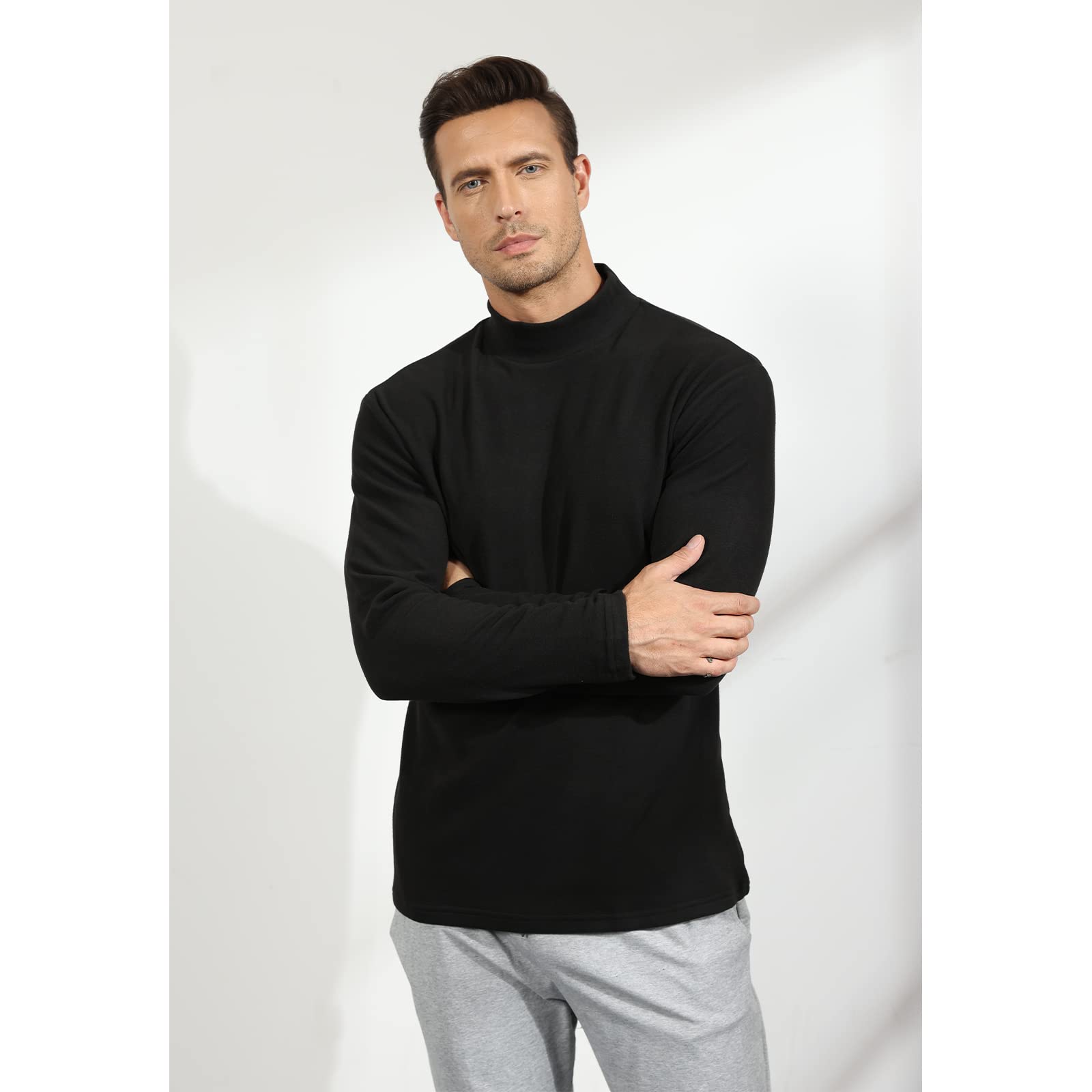 Rela Bota Mens Half Turtleneck Long Sleeve Pullover Basic Designed Undershirt Stretch Slim Fit Sweaters Black