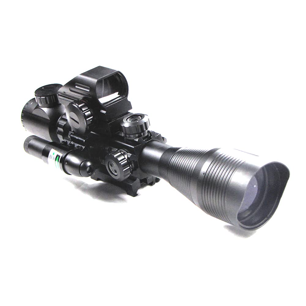 Rifle Scopes Combo 4-12X50eg Riflescopes Tactical Dual Illuminated Optical Holographic Red/Green Reflex Dot Sight Bullet-Shape Laser for Hunting Practitioner