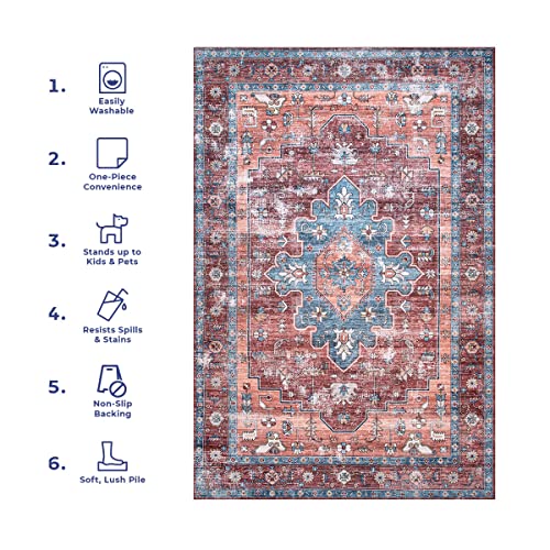 nuLOOM Zena Medallion Machine Washable Ultra Thin Area Rug, 8x10, Rust