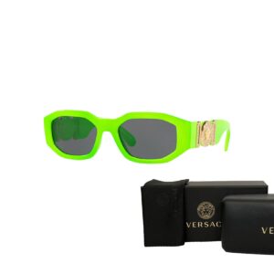 Versace VE4361 531987 53MM Green Fluo/Dark Grey Rectangular Sunglasses For Men For women + BUNDLE with Designer iWear Eyewear Kit