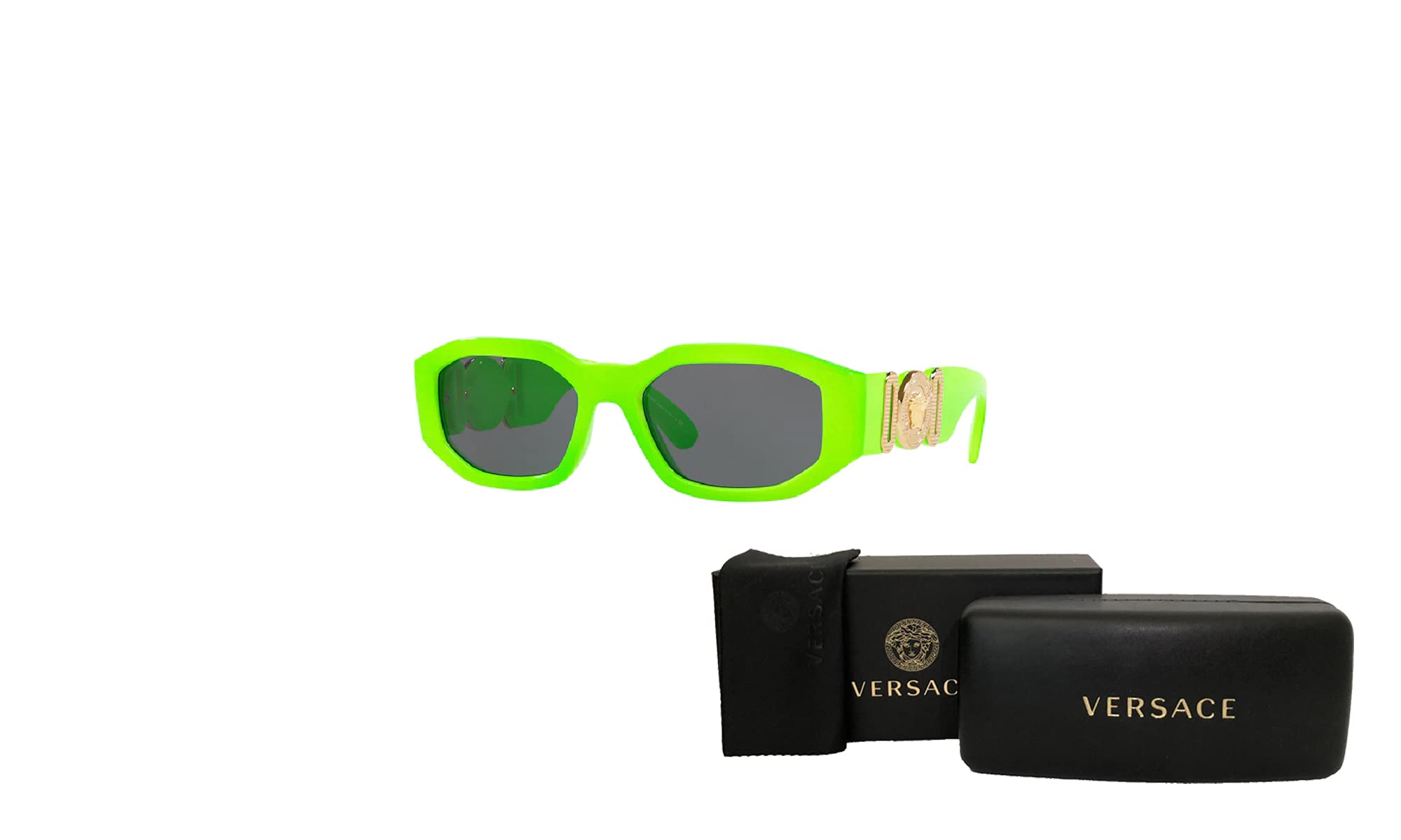 Versace VE4361 531987 53MM Green Fluo/Dark Grey Rectangular Sunglasses For Men For women + BUNDLE with Designer iWear Eyewear Kit