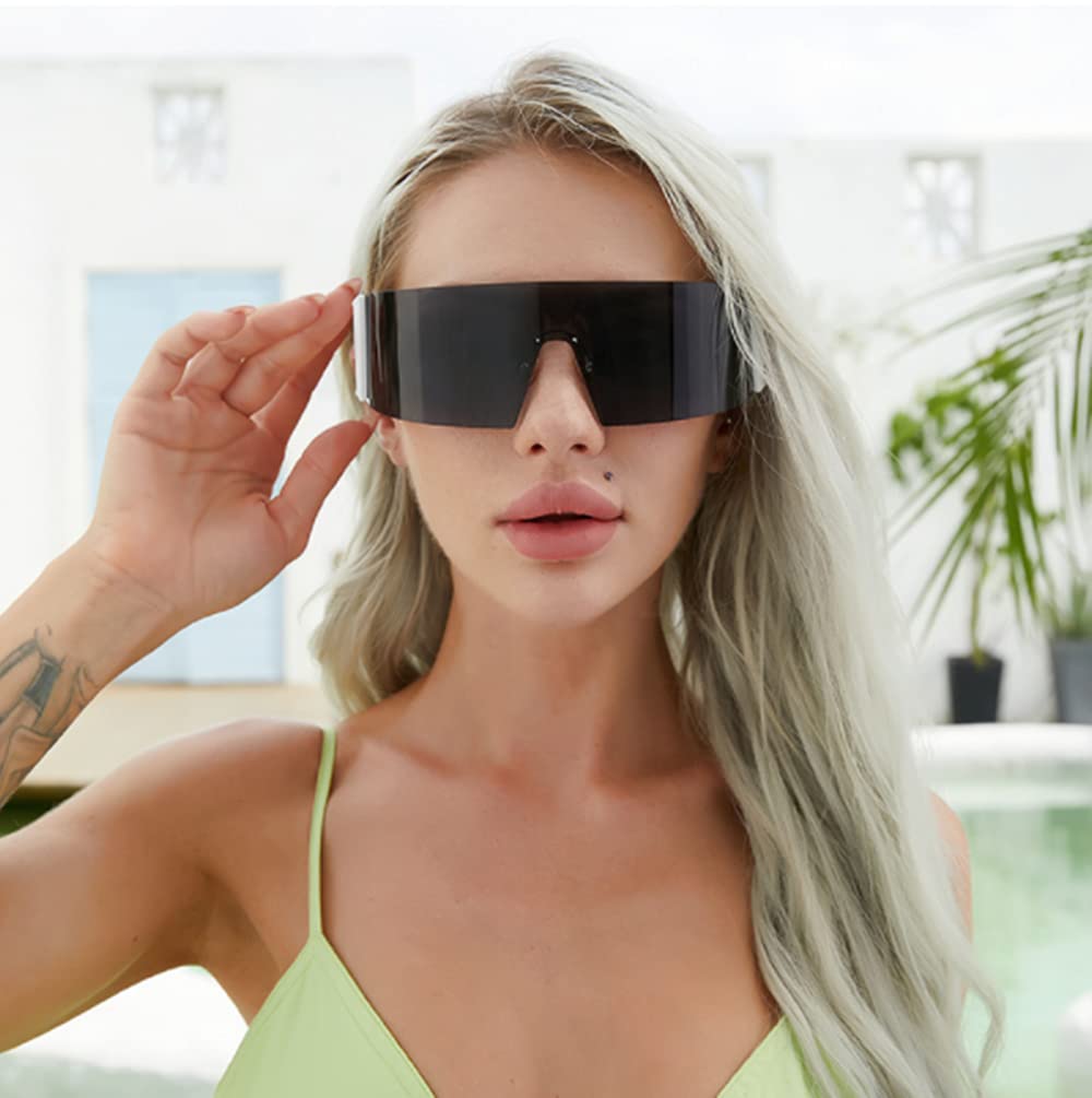 FEISEDY Oversized Flat Top Futuristic Wrap Sunglasses One Piece Goggles for Women Men Fashion Shades B4054