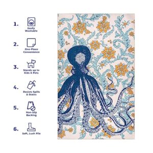 nuLOOM Patricia Machine Washable Octopus Ultra Thin Area Rug, 5x8, Blue