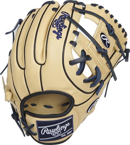 Rawlings | HEART OF THE HIDE Baseball Glove | CONTOUR - Youth Fit | Advanced Break-In | 11.5" | Pro I Web | Right Hand Throw | Camel/Navy