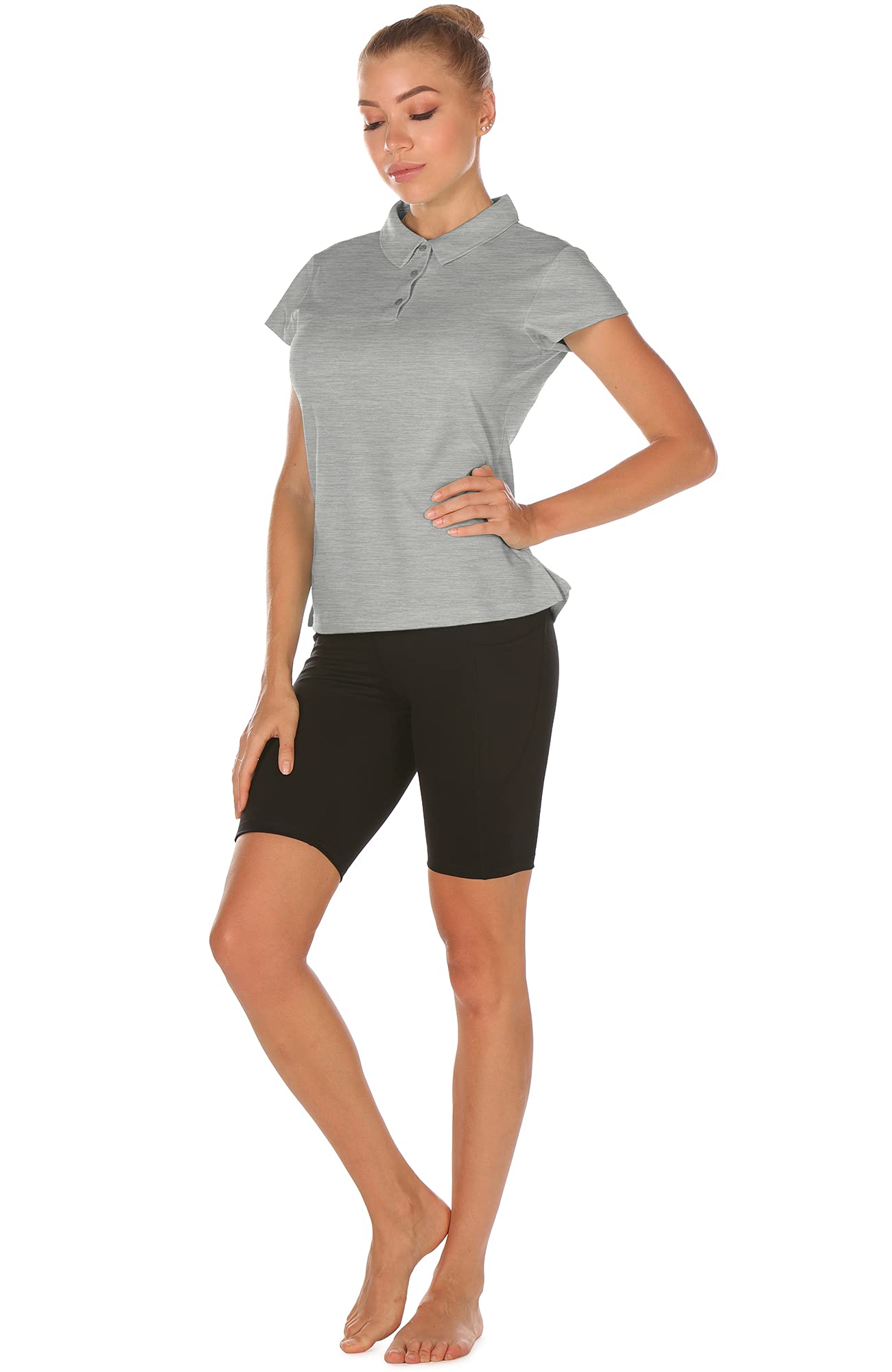 icyzone Golf Polo Shirts for Women, Ladie's Collared Tennis Short Sleeve Tops (Grey, M)