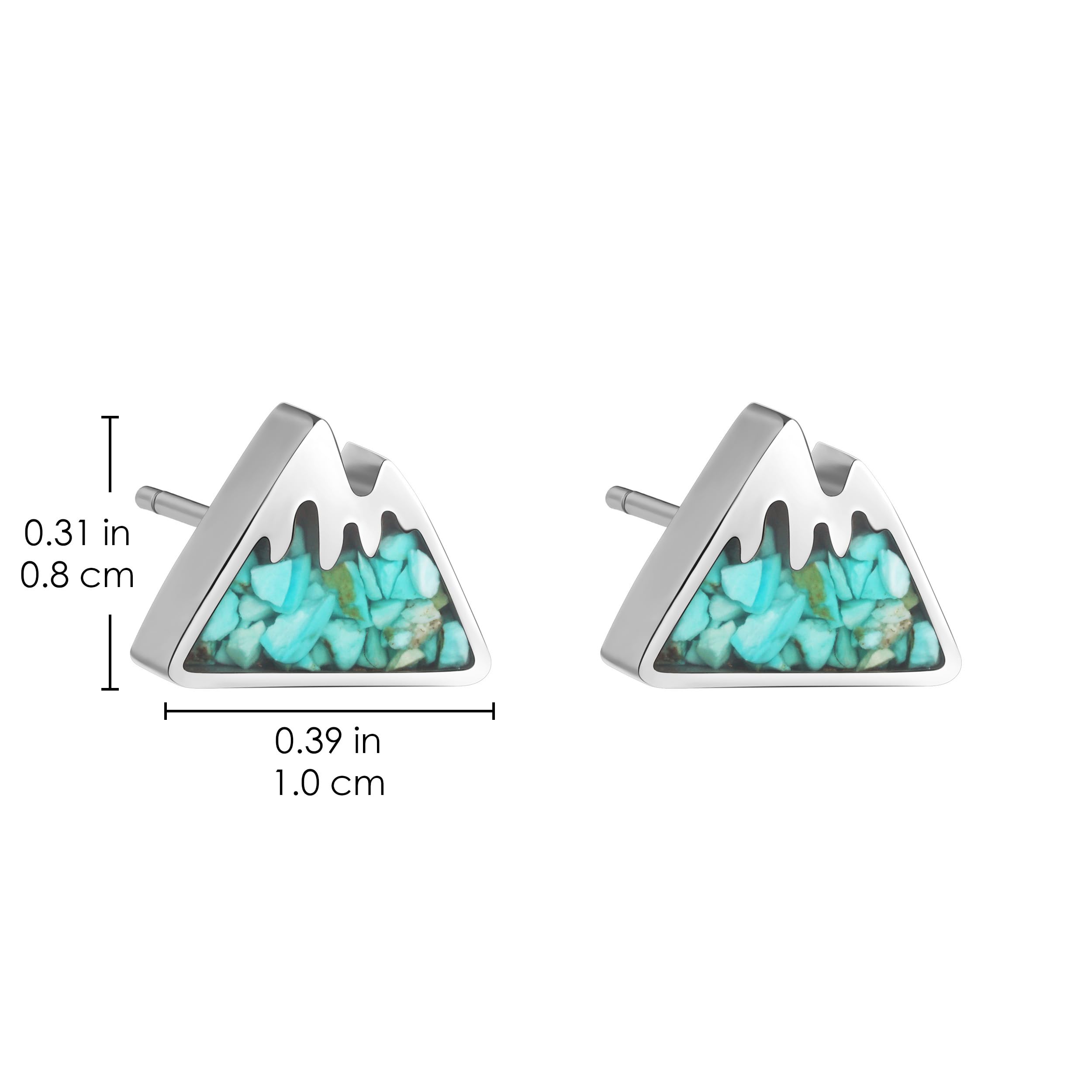 Lauren-Spencer Gemstone Mountain Stud Earrings for Women Small Green Turquoise Mountain Earrings Studs Stainless Steel Snow Mountain Range Earrings for Women Nature Jewelry Gift