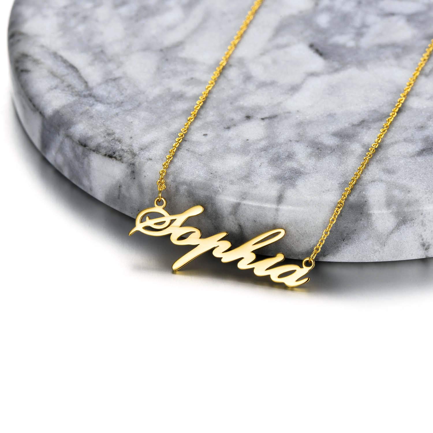 GLAVEHO 14K Gold Name Necklace Personalized, 14kt Solid Gold Nameplate Necklace Custom Initial Letter Jewelry Gift for Women (14K,30mm)