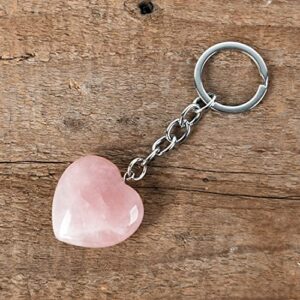 YGLINE Natural Heart Love Crystal Stone Keychain Chakra Reki Healing Crystal Gemstone Bead Keyring (Rose Quartz)