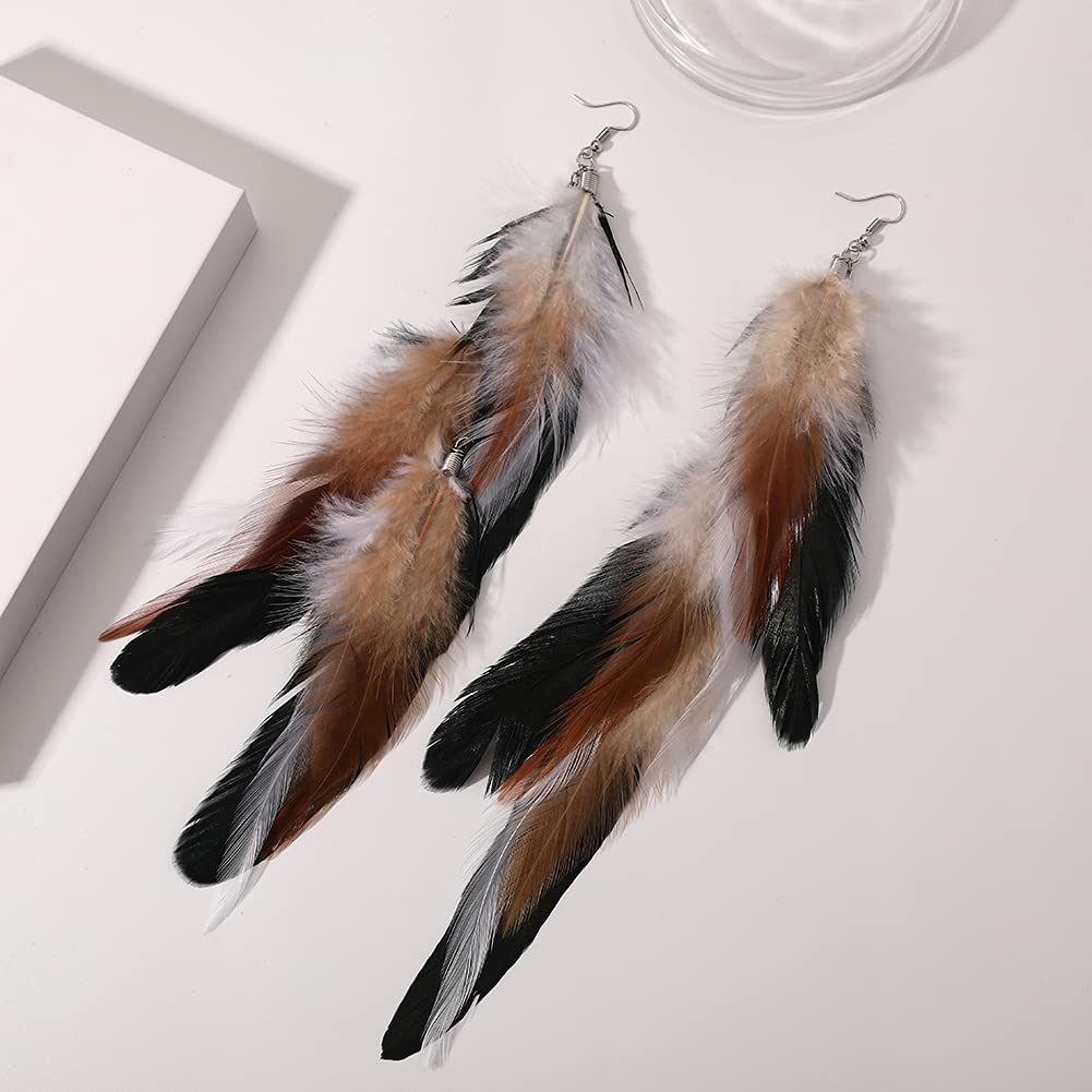 GOGNGTR Bohemian Long Feather Earrings for Women Handmade Natural Dangle Tassel Jewelry (Style G)